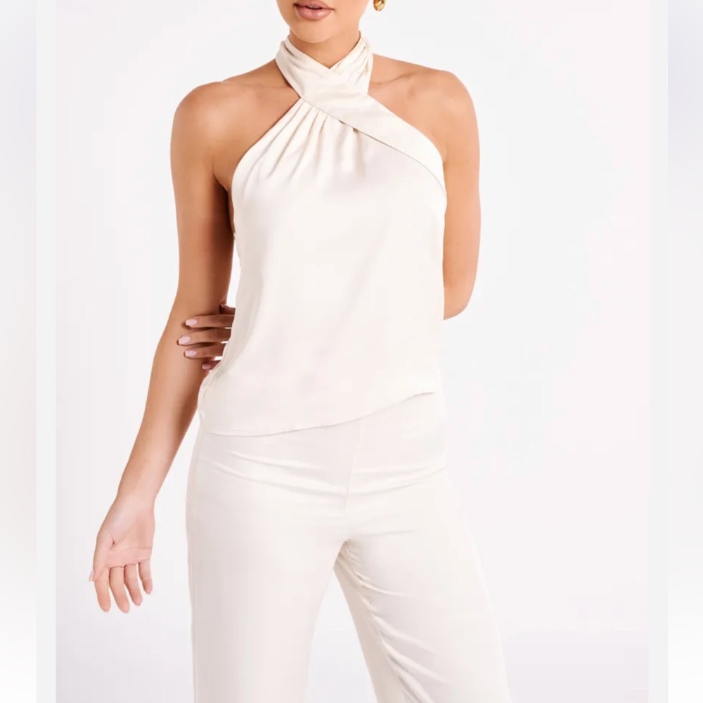Meshki Elisa Satin Halter Top Small NWT